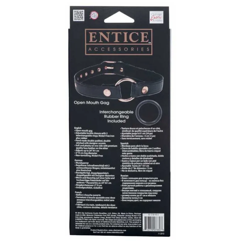 Кляп открытый с кольцом Entice Open Mouth Gag черный