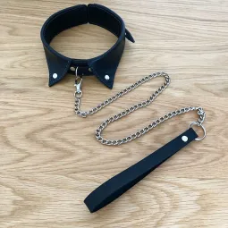 Ошейник из натуральной кожи с воротничком и поводком