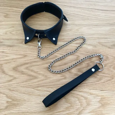 Ошейник из натуральной кожи с воротничком и поводком