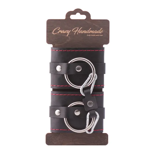 Наручники черные, однослойные с красной строчкой