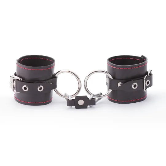 Наручники черные, однослойные с красной строчкой