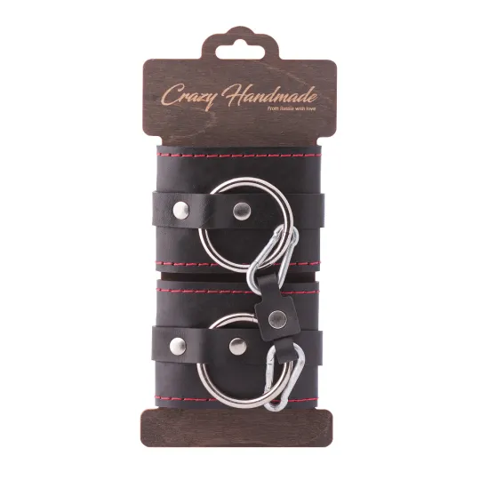 Наручники черные, однослойные с красной строчкой