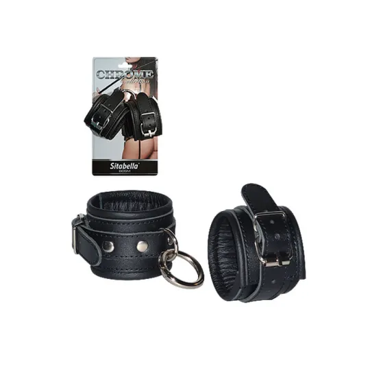 Кожаные наручники с круглым карабином Sitabella Chrome Collection
