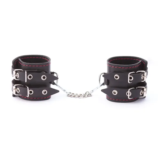 Наручники из кожи с двумя ремнями и черной подкладкой