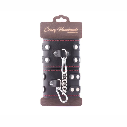 Наручники из кожи с двумя ремнями и черной подкладкой