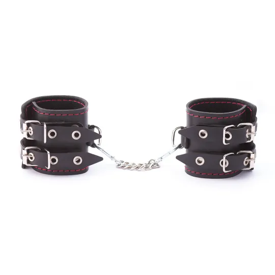 Наручники из кожи с двумя ремнями и черной подкладкой