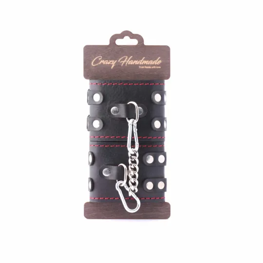 Наручники из кожи с двумя ремнями и черной подкладкой