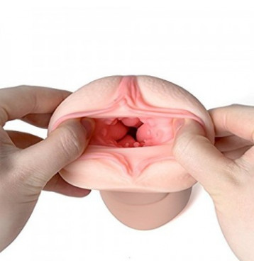 Двухсторонний мастурбатор вагина и ротик с язычком и мягкими зубками