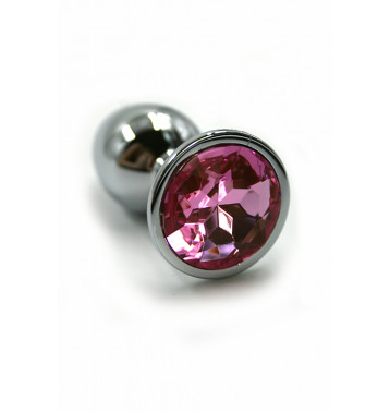 Серебряная анальная пробка из аллюминия со светло-розовым кристаллом