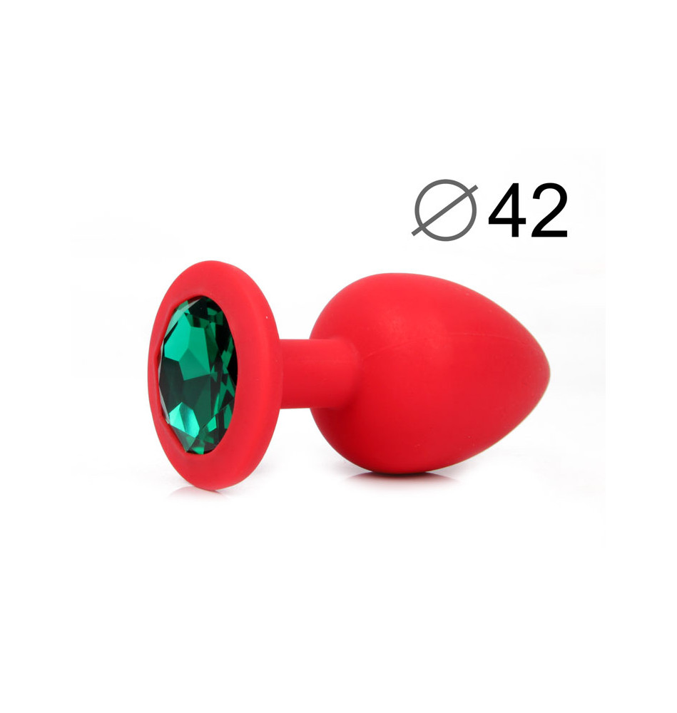 ВТУЛКА АНАЛЬНАЯ, L 95 мм D 42 мм, красная, цвет кристалла зелёный, силикон