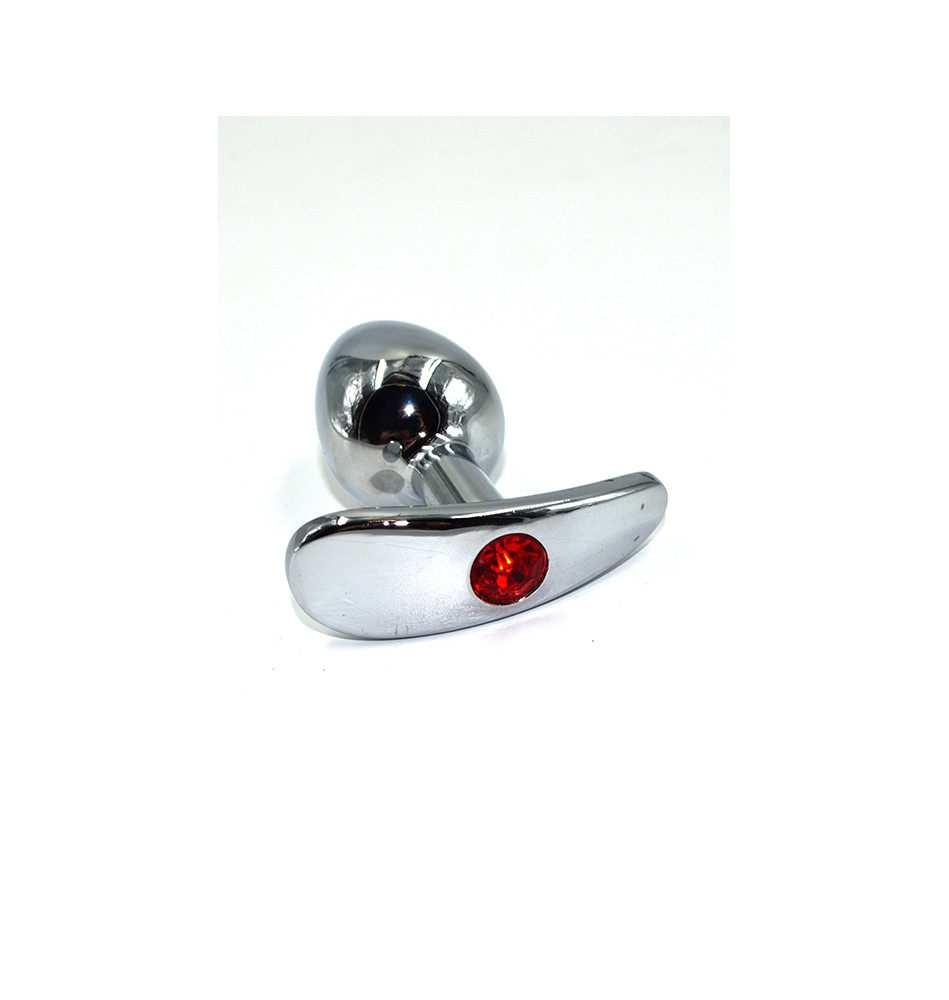 Серебряная анальная пробка для ношения c красным кристаллом (Small)