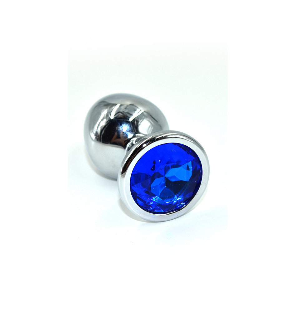 Серебряная анальная пробка с тесно-синим кристаллом