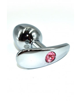 Серебряная анальная пробка для ношения с нежно-розовым кристаллом