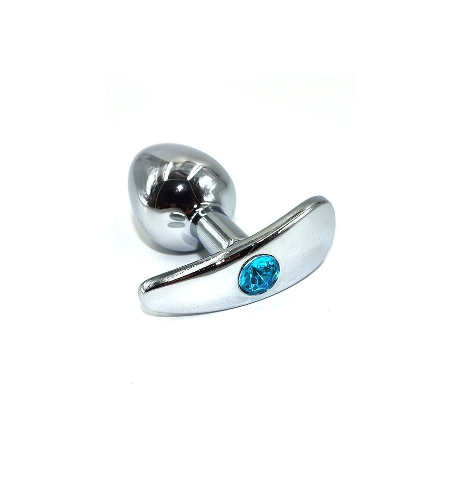 Серебряная анальная пробка для ношения с нежно-голубым кристаллом