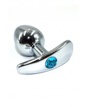 Серебряная анальная пробка для ношения с нежно-голубым кристаллом