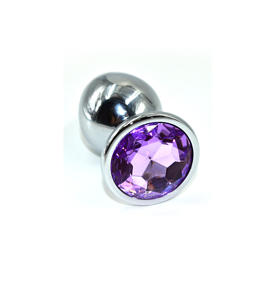 Серебряная анальная пробка с нежно-фиолетовым кристаллом (Large)