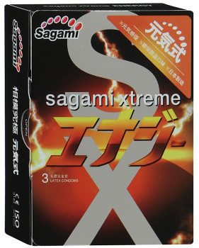 Презервативы SAGAMI Energy 3шт. ультратонкие со вкусом энергетического напитка