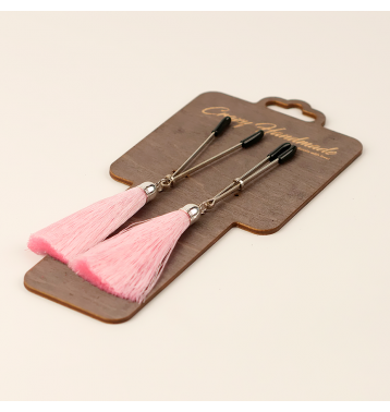 Зажимы на соски «вилки» с кисточками из шелка (Розовый)