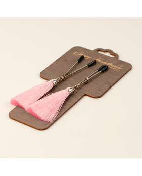 Зажимы на соски «вилки» с кисточками из шелка (Розовый)