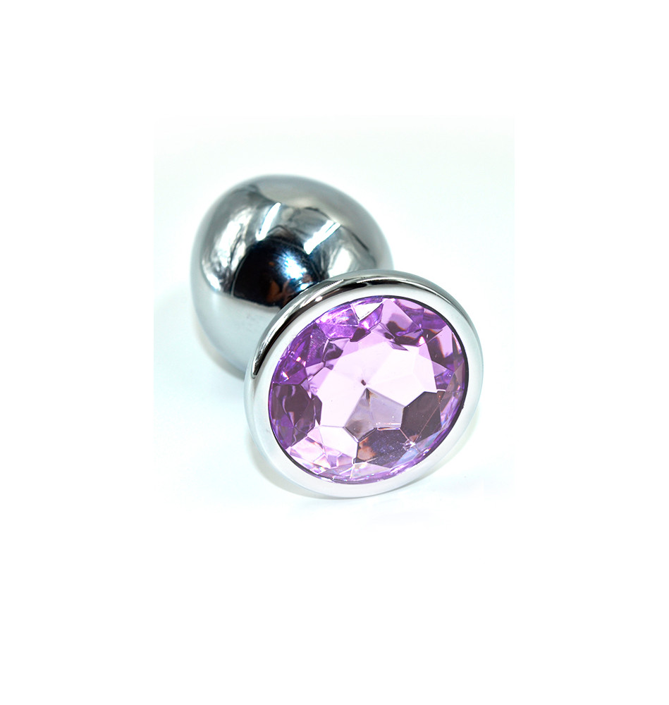 Серебряная анальная пробка с нежно-фиолетовым кристаллом (Large).