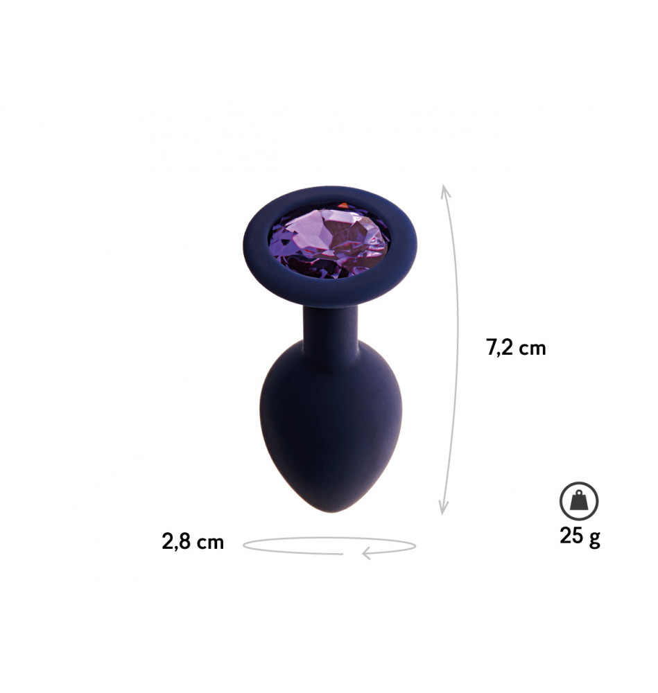 Анальная пробка с кристаллом Gamma, цвет Черничный + фиолетовый кристалл, размер S