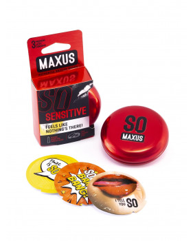Ультратонкие презервативы в металлическом боксе MAXUS Sensitive - 3 шт.