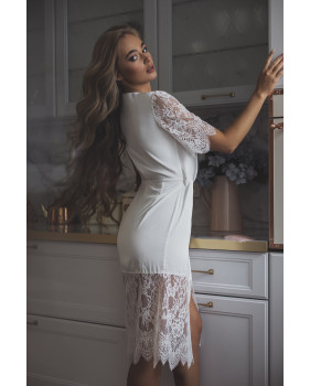 Халат- платье длинный белого цвета 7130/L
