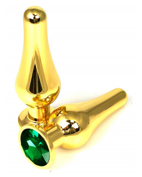 Анальная пробка "Vander металл, танго, зеленый кристалл S, Золотой