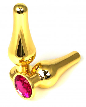 Анальная пробка "Vander" металл, танго, розовый кристалл S, Золотой