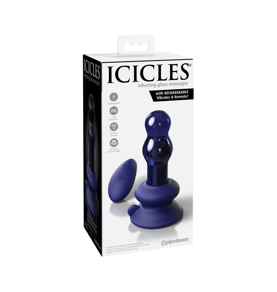Анальный вибростимулятор ICICLES vibrating glass massager с пультом ДУ и присоской - 10,6 см.