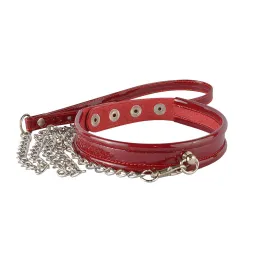 Ошейник узкий с поводком, красный.