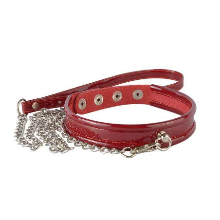 Ошейник узкий с поводком, красный.