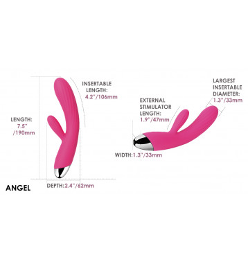 Angel Сливовый Вибростимулятор с ребристым стволом, клиторальным отростком и функцией нагрева