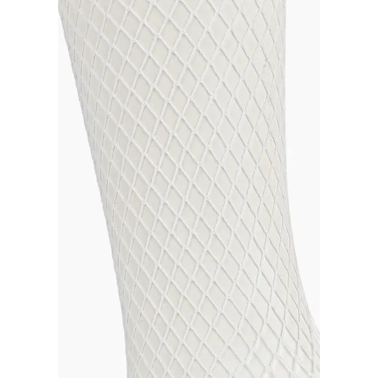 Чулки белые в мелкую сетку с кружевной резинкой на силиконе (Sense)