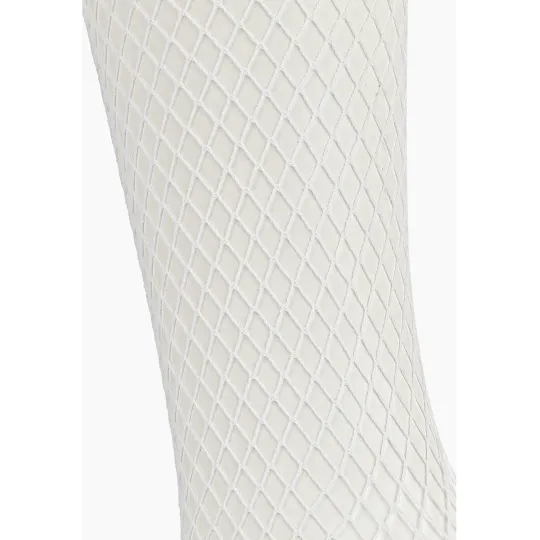Чулки белые в мелкую сетку с кружевной резинкой на силиконе (Sense)