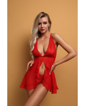 Романтичная сорочка с кружевом и застёжкой спереди красная (L/XL)