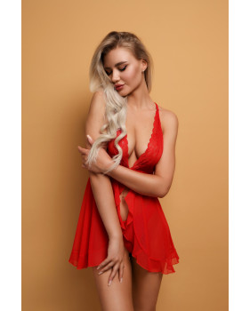 Романтичная сорочка с кружевом и застёжкой спереди красная (L/XL)