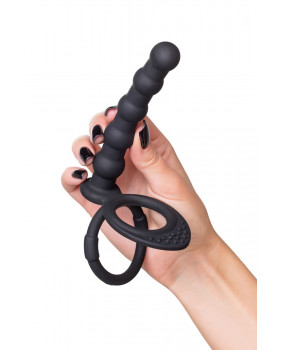 Насадка на пенис для двойного проникновения Black&Red by TOYFA, силикон, черная, 19,5 см