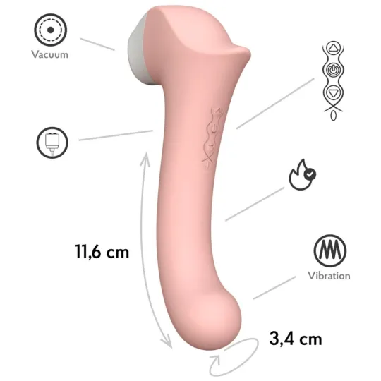 Вакуумный клиторальный стимулятор с вибрирующей и нагреваемой ручкой Halo 2, цвет Персиковый