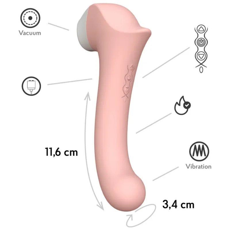 Вакуумный клиторальный стимулятор с вибрирующей и нагреваемой ручкой Halo 2, цвет Персиковый