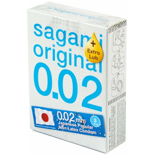 Презервативы SAGAMI Original 002 полиуретановые EXTRA LUB 3 шт
