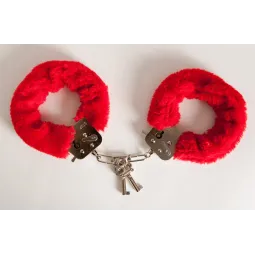 Наручники с красным мехом, с двумя ключами